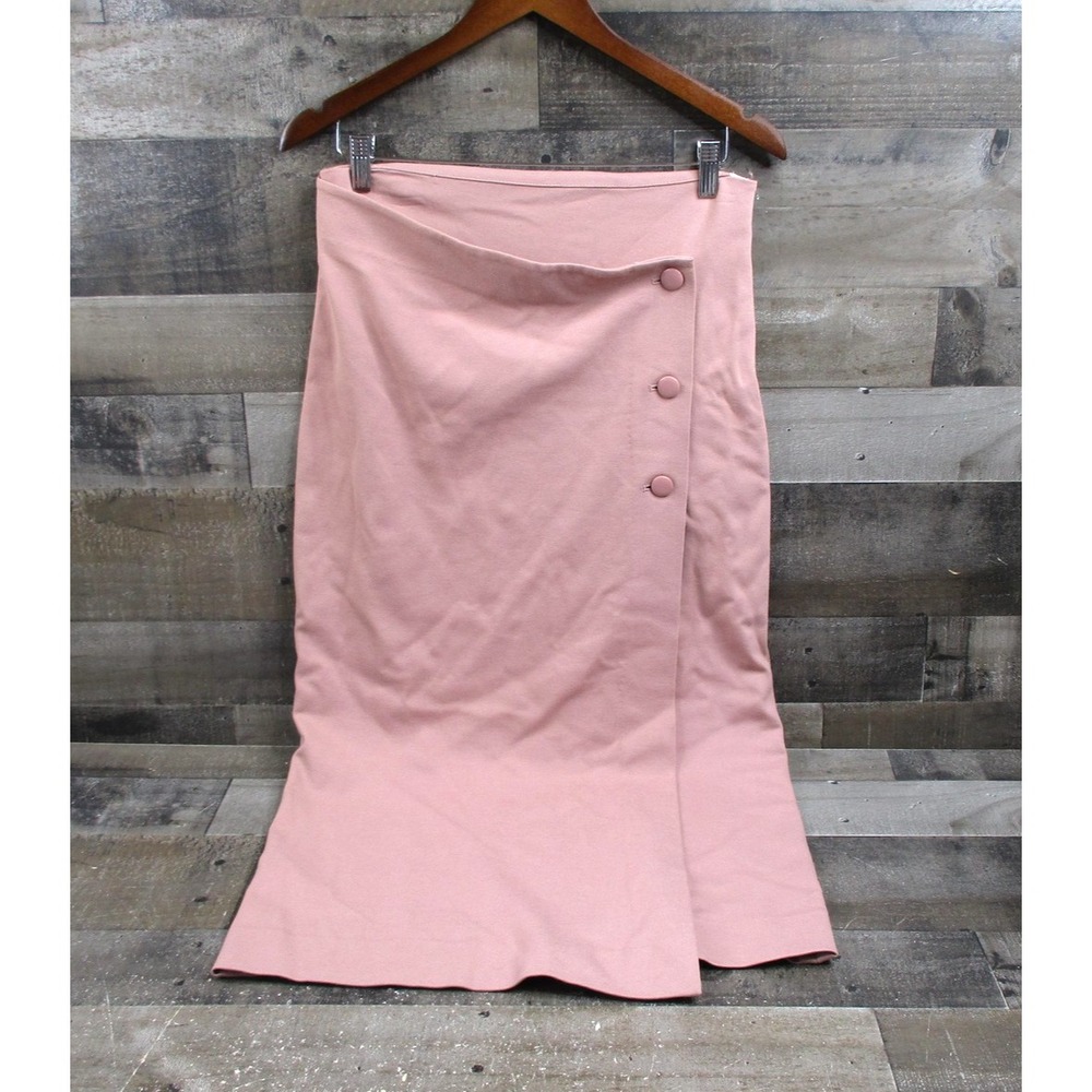Babaton Skirt Womens 10 Mauve Asymmetric Wrap Button Midi Aritzia Rayon Nylon